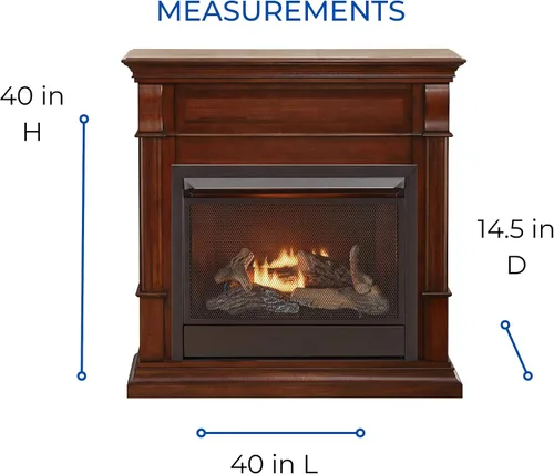 Vista 7 de Duluth Forge Chimenea de gas natural sin ventilación con repisa, 26,000 BTU, control remoto, acabado cereza caoba - Modelo # DFS-300NR-3AC