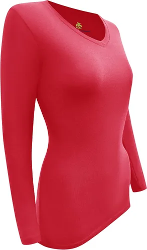 Vista 5 de Natural Uniforms Camiseta de manga larga con cuello en V para mujer