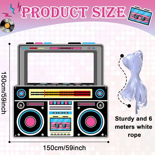 Vista 2 de Accesorios para cabina de fotos de radio para cabina de fotos retro de los 80 y 90, accesorios para cabina de fotos de boombox, pancartas de radio