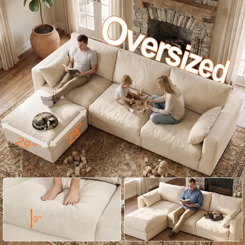 Vista 5 de Sofá modular Cloud modular con almacenamiento, sofá nube profundo de gran tamaño, sofá beige para sala de estar, sofá en forma de L de 99 pulgadas