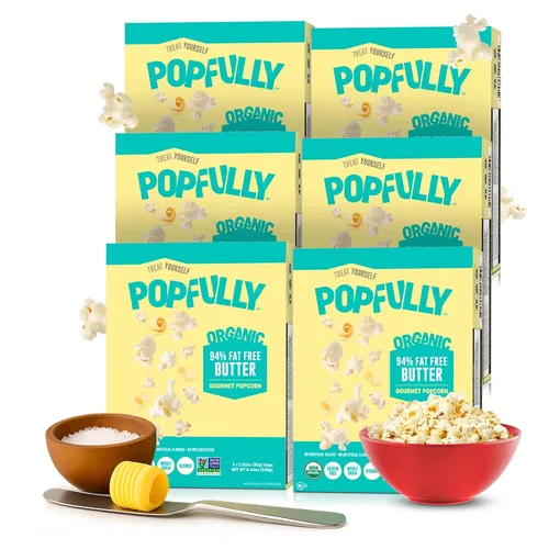 Vista 21 de POPFULLY Palomitas 94% libres de grasa totalmente explotadas, bolsas para compartir, sabor a mantequilla ligera, gran explosión, bolsas