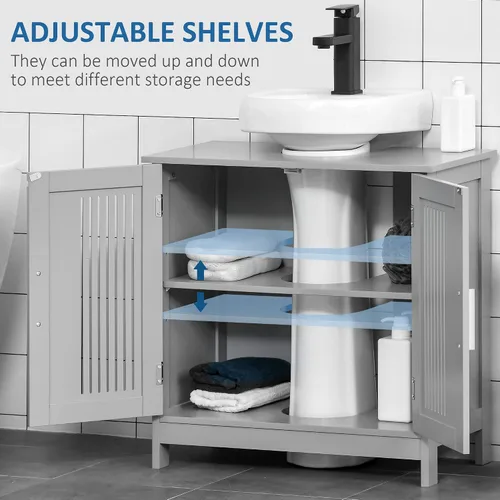 Vista 5 de kleankin Armario moderno para debajo del fregadero con 2 puertas, armario de baño con pedestal debajo del fregadero, armario de tocador de baño