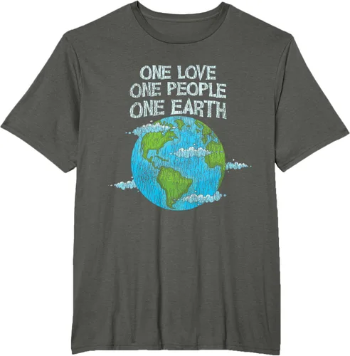 Vista 6 de Vintage One Love One People Planet Cambio climático Día de la Tierra Camiseta Negro