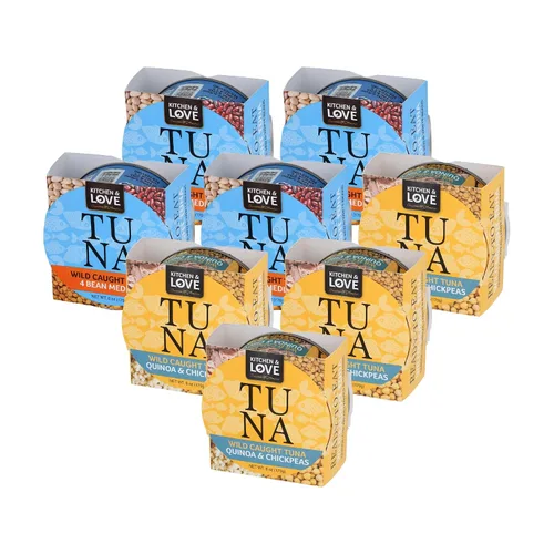 Vista 7 de Kitchen & Love Atún salvaje con lentejas, frijoles rojos, frijoles blancos y garbanzos en aceite de oliva, sin gluten, 0.78 oz de proteína por