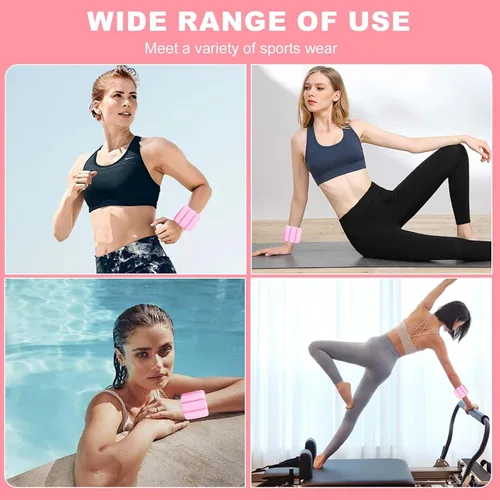 Vista 5 de Muñequera ajustable de 2 libras para mujer, pesas de tobillo, juego de 2 piezas de silicona, impermeable, cómodo y transpirable, ideal para yoga