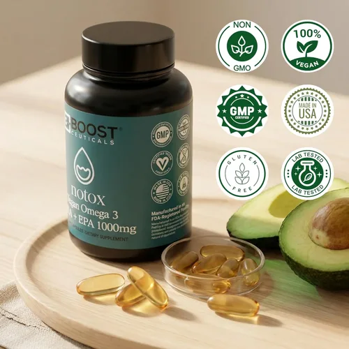 Vista 5 de Aceite de algas vegano Omega 3 DHA 410mg - Sin regusto a pescado, suministro para 60 días