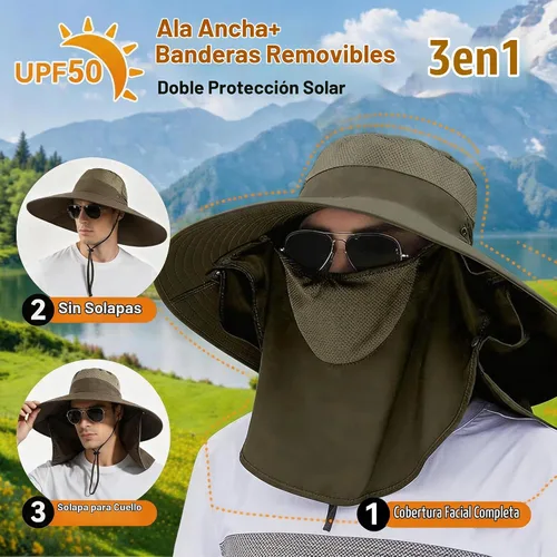 Vista 2 de Sombrero de pesca de ala súper ancha UPF 50+, sombrero de safari solar con solapa extraíble para el cuello