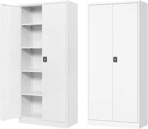 Vista 18 de Fesbos Armario de almacenamiento de metal, archivadores de acero de 36 pulgadas de alto con puertas con cerradura y estantes ajustables, gabinete