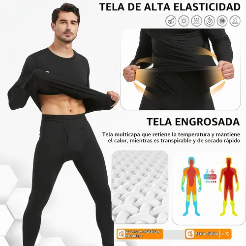 Vista 3 de UNIQUEBLLA Long Johns Conjunto de Ropa Interior Térmica para Hombre Capa Base Térmica para Clima Frío Parte Inferior y Superior 2set negro