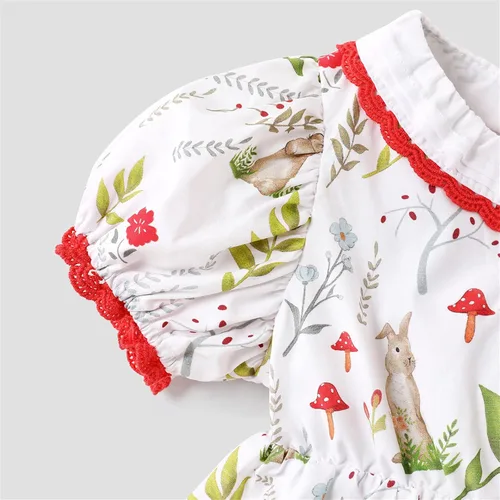 Vista 3 de PATPAT Vestido floral de princesa para niña, manga corta abombada, acampanado, elegante, vestido fruncido para niña de 3 a 24 meses