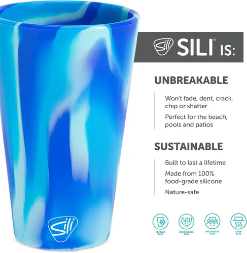 Vista 2 de Silipint Vaso de pinta de silicona de 16 oz – Vaso de silicona reutilizable irrompible sin BPA – Flexible apto para lavavajillas, microondas