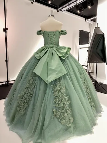 Vista 3 de XYAYE Vestidos de quinceañera con hombros descubiertos, vestido de baile, apliques de encaje brillante, dulce 15 16 vestidos de princesa vestidos
