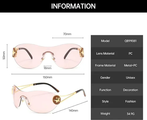 Vista 3 de YAMEIZE Gafas de sol envolventes Y2K de gran tamaño, con escudo futurista ovalado, sin marco, de metal, para mujeres y hombres