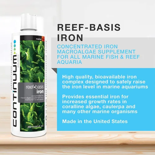 Vista 2 de Continuum Aquatics Reef Basis Iron - Suplemento de macroalgas de hierro para todos los acuarios marinos de peces y arrecifes, 2 litros