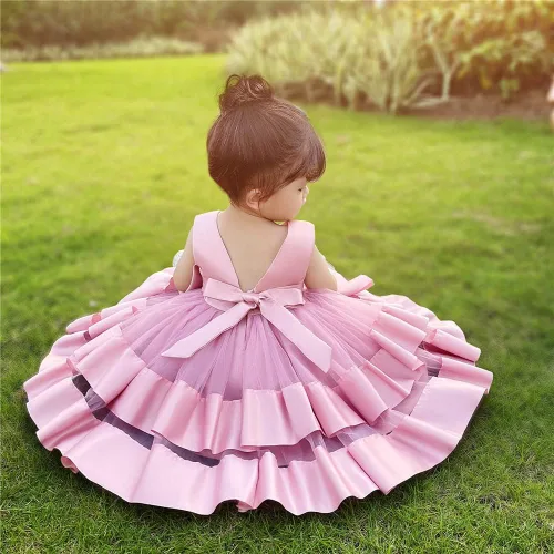 Vista 6 de 3M-6T Vestido de Concurso con Volantes de Encaje sin Espalda para Bebé Niña Vestido Tutú para Niña Pequeña Vestidos de Fiesta de Tul con Flores