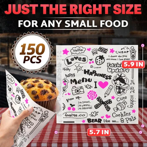 Vista 2 de Set de 150 bolsas para pretzels suaves - Bolsas de papel encerado para sándwiches de 14.5 x 15 cm, adecuadas para hamburguesas, pretzels y galletas