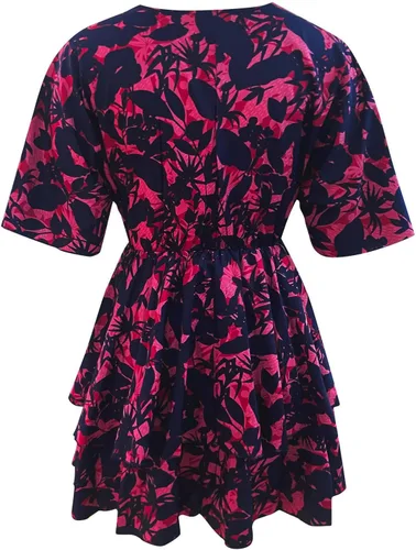 Vista 4 de Vestidos florales para mujer, 2023, primavera, verano, casual, moderno, manga murciélago, vestido de playa con cuello en V fruncido y fluido