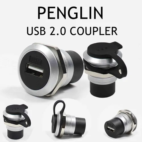 Vista 2 de PENGLIN Acoplador de montaje en panel USB 2.0, conector de paso USB, adaptador de extensión de mamparo hembra a hembra con tapón de agua/polvo