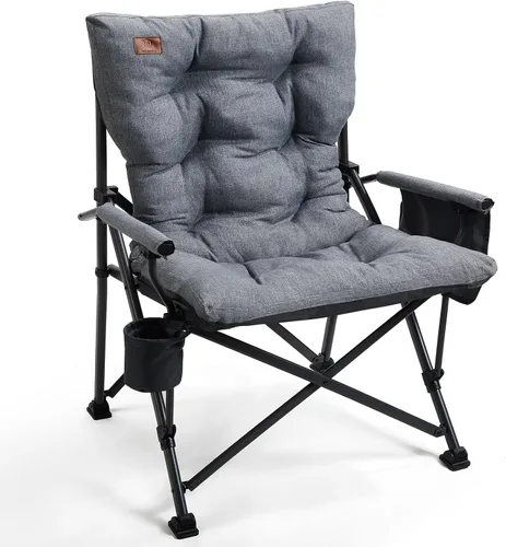 Vista 8 de EVER ADVANCED Silla plegable acolchada de gran tamaño para campamento para adultos, silla de césped resistente con bolsillos laterales, silla
