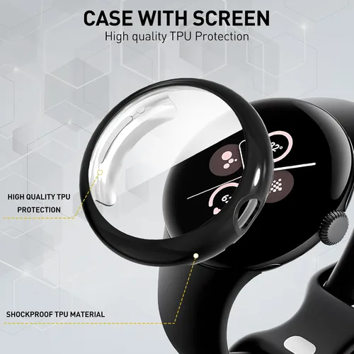Vista 5 de Suoman Paquete de 3 fundas protectoras de pantalla para Google Pixel Watch 3/2/1 de 1.614 in, [antiarañazos], cubierta protectora completa de TPU