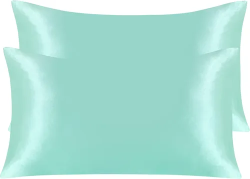 Vista 143 de NTBAY Paquete de 2 fundas de almohada estándar de satén para cabello y piel, lujosas y sedosas fundas de almohada con cierre de sobre, 20 x 26
