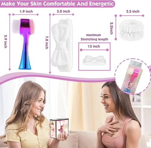 Vista 6 de Cepillo de limpieza facial 2 en 1 cepillo de limpieza facial de doble cara con cerdas suaves para exfoliación profunda de poros, maquillaje
