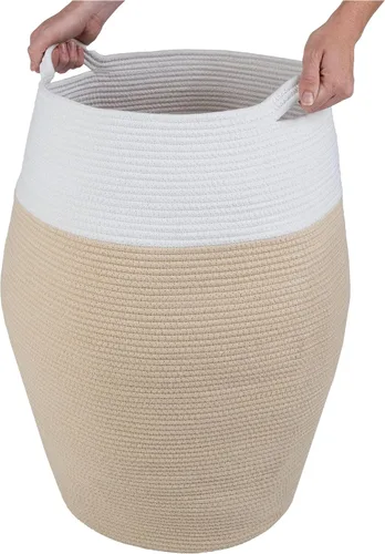 Vista 7 de Home-Complete - Cesta de lavandería curvada de cuerda de algodón con asas para sala de estar, dormitorio, baño, guardería y almacenamiento