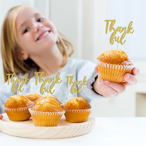 Vista 4 de Rsstarxi Paquete de 24 adornos para cupcakes con purpurina con purpurina para dar gracias, decoración de pasteles para el día de Acción de Gracias