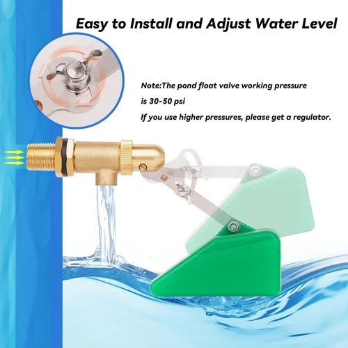Vista 2 de LIUCOGXI Válvula de flotador de latón de 1/2 pulgada Válvula de agua con adaptador Válvula de flotador de estanque con brazo ajustable Válvula