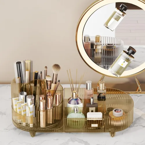 Vista 2 de Organizador de maquillaje giratorio, estuche de exhibición de cosméticos de gran capacidad, fácil de contener todos tus productos de maquillaje, al