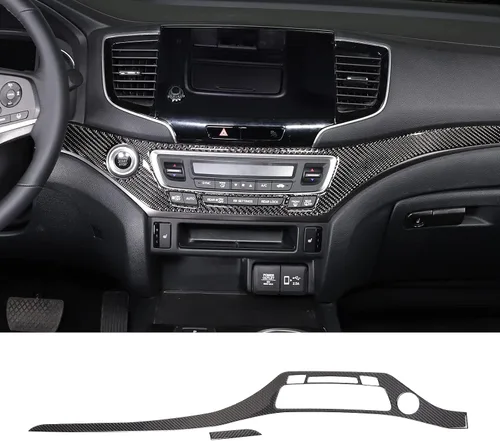 Vista 4 de Decoración de consola central de automóvil de fibra de carbono real suave 3D, marco de decoración, kit de decoración compatible con Honda Pilot 2015