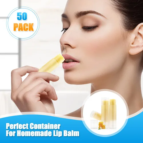 Vista 3 de 50 piezas de tubos de bálsamo labial de 5.5 g con rosca, contenedores vacíos de plástico para brillo de labios, contenedores giratorios