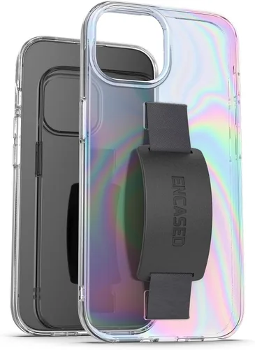 Vista 10 de ENCASED Funda con lazo para los dedos, diseñada para iPhone 15 Pro (2023), funda transparente con correa de mano brillante con soporte de silicona