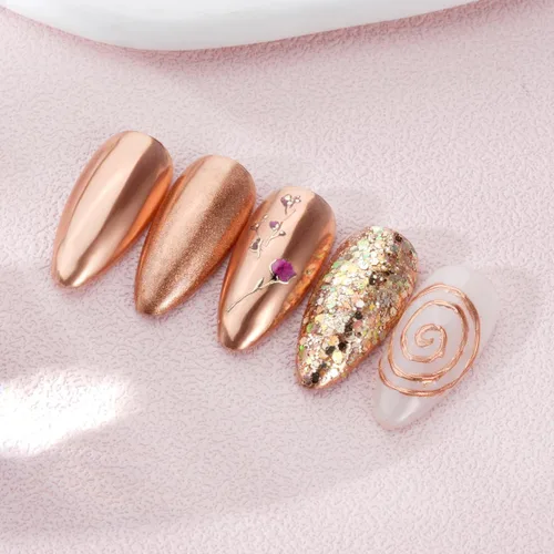 Vista 3 de Pretty Diva Polvo de uñas cromado, polvo de cromo para uñas con efecto espejo de bronce/cobre, polvo cromado metálico con reflejos para arte
