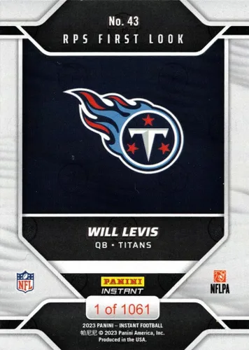Vista 2 de 2023 Panini Instant Football #43 Will Levis Rookie Card Titans - ¡Solo 1,061 hechos!