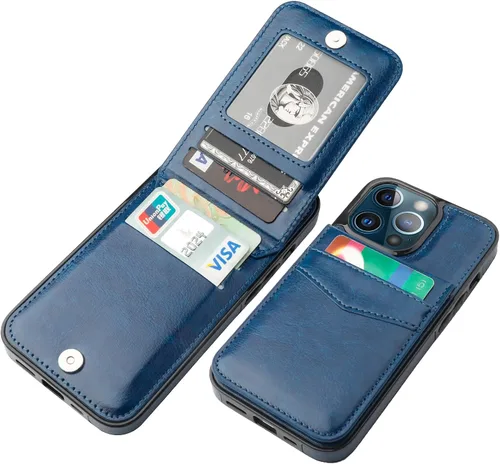Vista 11 de KIHUWEY Funda tipo cartera para iPhone 13 Pro con soporte para tarjetas Negro