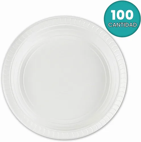 Vista 3 de PLASTICPRO Platos redondos de plástico de 7 pulgadas para microondas, desechables, color blanco, vajilla de 100