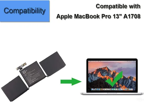 Vista 4 de Nueva batería de repuesto compatible con Apple MacBook Pro de 13 pulgadas, A1708 MLL42CH/A MLUQ2CH/A, batería interna A1713 de finales de 2016 a