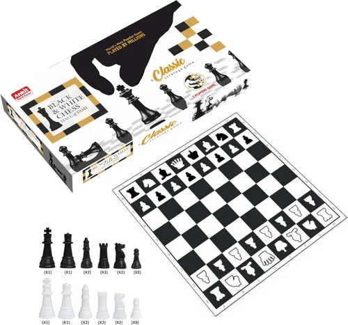Vista 5 de Ankit Toys & Games Juego de ajedrez en blanco y negro – Juego de estrategia duradero y portátil para niños y adultos a partir de 6 años, perfecto