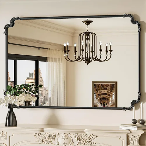 Vista 19 de Espejo rectangular negro barroco vintage para pared, 22 x 30 pulgadas, marco de desplazamiento antiguo, espejo de manto francés para chimenea, baño