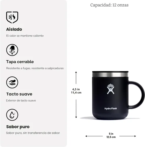 Vista 6 de Hydro Flask - Juego de regalo de taza de café; con aislamiento térmico, de acero inoxidable, antiderrame, a prueba de fugas; 12 onzas, color negro