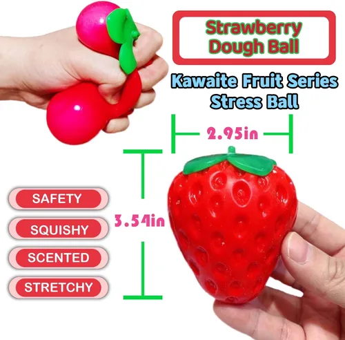Vista 3 de Bolas estrujables de fresa para niños y adultos, 1 unidad, juguete estrujable para el estrés de frutas para niños, recuerdos de fiesta, divertidos