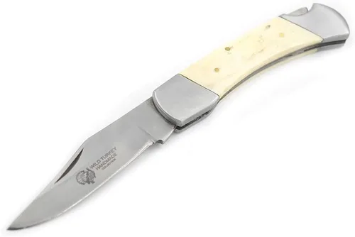 Vista 2 de Collection Everyday Carry Lock Back - Cuchillo plegable manual con funda de cuero, cuchillo de bolsillo liso con mango de hueso de color rojo
