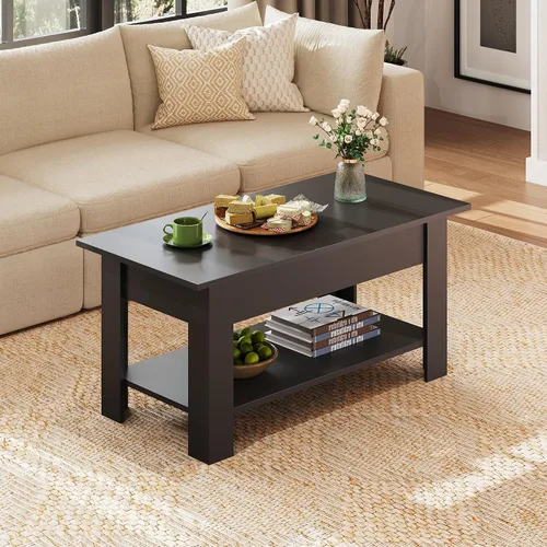 Vista 8 de WLIVE Mesa de Centro, Mesa de Centro de 39" con Tapa Elevable con Compartimento Oculto, Estante de Almacenamiento y Tapa Elevable para Hogar, Sala