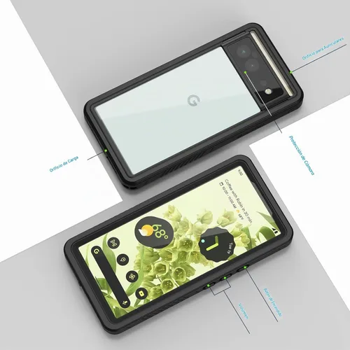Vista 6 de Lanhiem Funda para Google Pixel 6, impermeable IP68 a prueba de polvo con protector de pantalla integrado, funda protectora de cuerpo completo