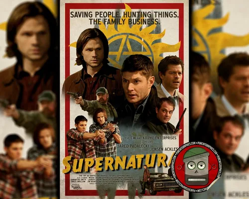Vista 4 de Supernatural Winchester Brothers - Póster de película retro, regalo impreso, para el hogar, oficina, obras de arte, arte vintage para sala de estar