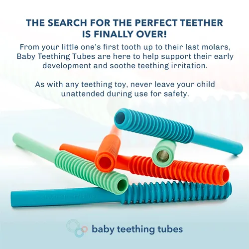 Vista 5 de Baby Teething Tubes - Juguetes de dentición para bebés hechos en los Estados Unidos - Juguetes suaves y duraderos para bebés y mordedor de silicona