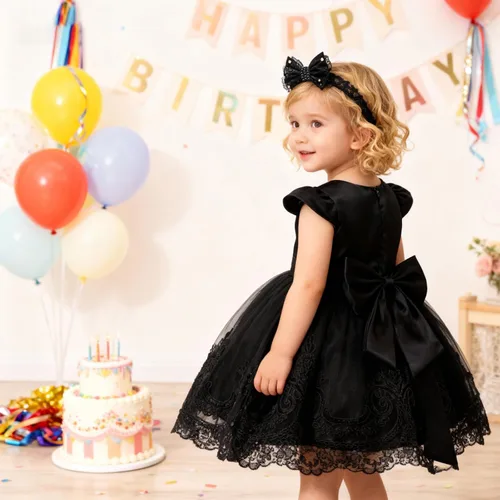 Vista 3 de keaiyouhuo - Vestidos para bebés niñas de 3M-3T; para desfile, boda, de flores, vestido formal de dama de honor, vestido de encaje bordado + diadema
