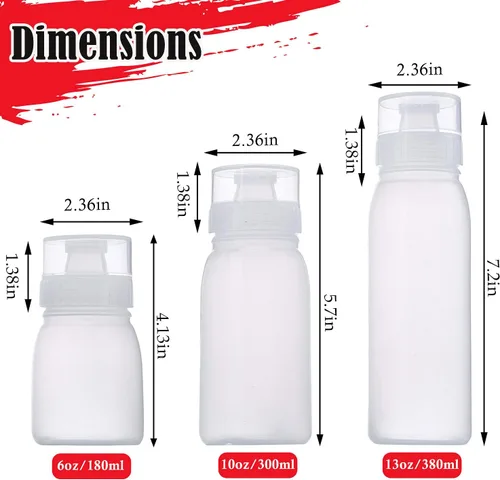 Vista 2 de Botellas exprimibles porosas de condimentos, recipiente pequeño para aderezo para ensaladas y salsa, botella multiboquilla, 6 piezas, 6 onzas, 5