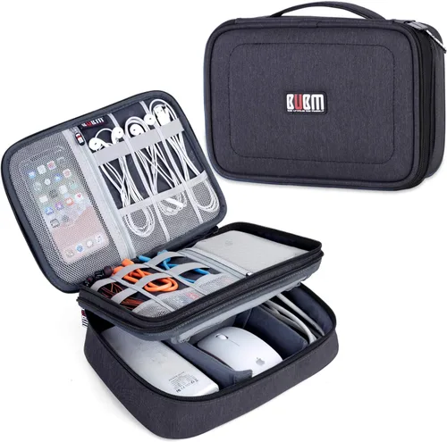 Vista 10 de Maleta organizadora Bubm. Maleta de dos niveles para viajes con bolsillo para accesorios electrónicos, Negro